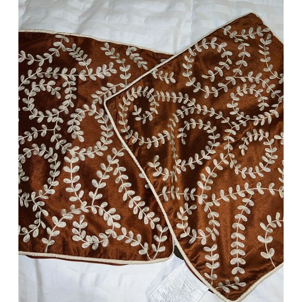Pier 1 Imports Set Of 2 Embroidered Pillow Covers 18x18 Rust Floral Zipper
